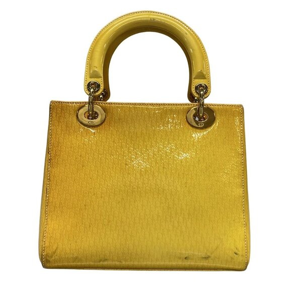 Auth DIOR/ChristianDior Lady Dior Medium/Trotter Yellow Patent Leather Handbag - Picture 2 of 16